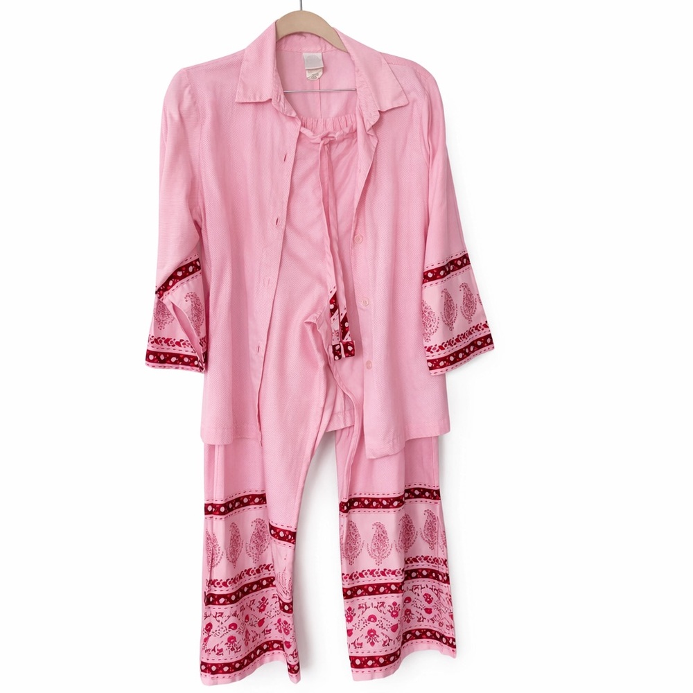 Natori 100% Cotton Pink Paisley Pajama Set 2 Piece Long Sleeve Sleepwear Sz S